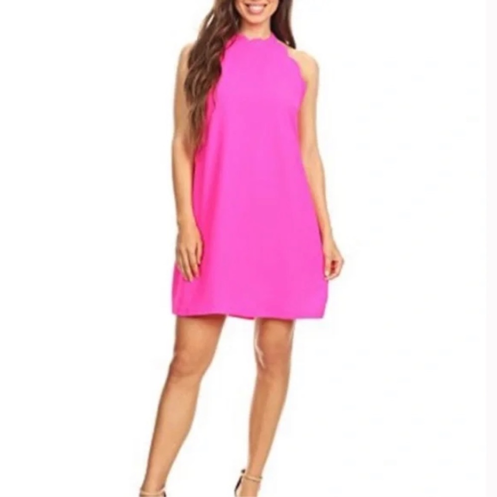 Via Jay Hot Pink Sleeveless Scalloped Mini Dress, Size M
